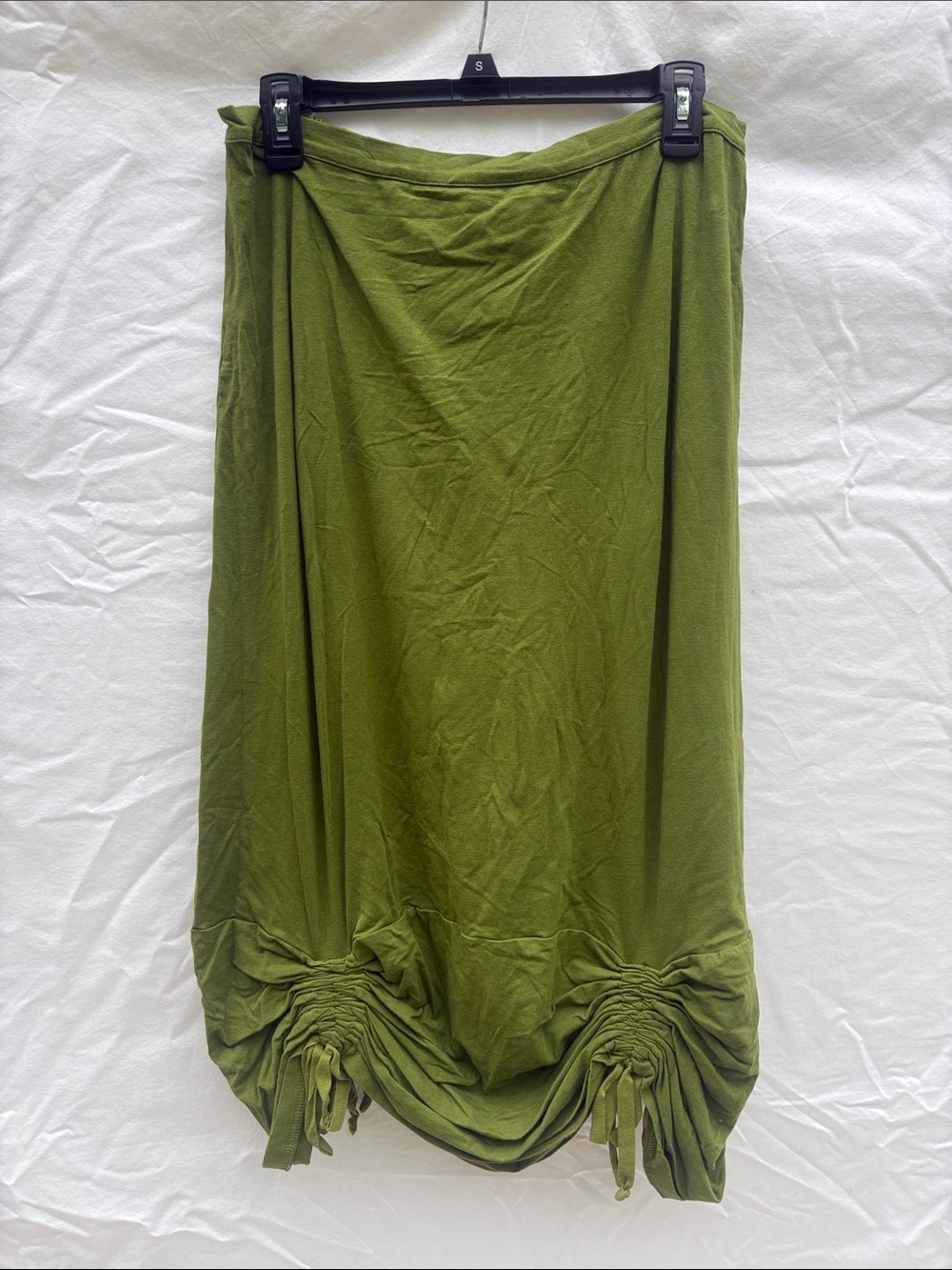 bryn Walker Olive Green Midi Skirt with Gathered Hem Accents